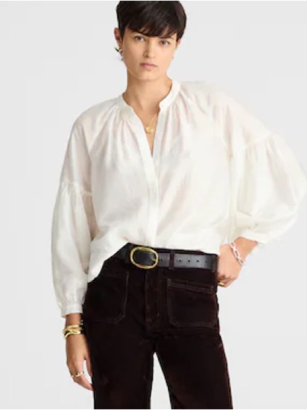 Madewell Shirred Balloon Sleeve Top shirt M